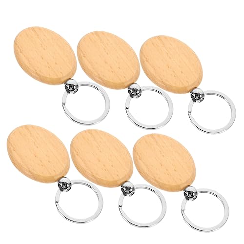 Zerodeko 6 Stück Teiliges Holz Schlüsselanhänger Blanko Robuste Buche Holz Rohlinge für DIY Gravur und Malerei Leichte Langlebige Schlüsselring Anhänger zum Basteln und Personalisieren von Zerodeko