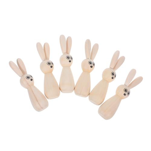 Zerodeko 6pcs DIY Unbemaltes Holz Kaninchen -peg -puppen Für Osterhandwerk Natürliche Holzhasen -figuren Für Heim- Und Partydekorationen von Zerodeko