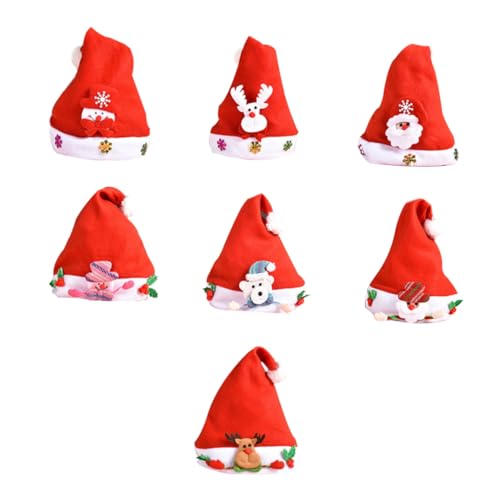 Zerodeko 7 Stück Teiliges Weihnachtsmützen Set mit Puppe Weihnachtsmann Schneemann Rentier Design Kleine Rote Nikolausmütze für Jungen und Mädchen Festliche Weihnachtskostüm Hüte von Zerodeko