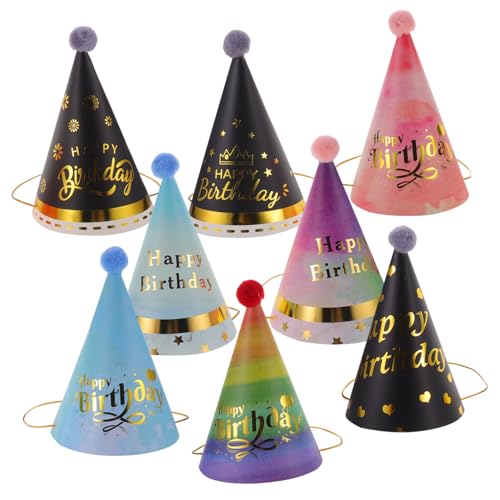 Zerodeko 8 Stück Kindergeburtstag Partyhüte Teiliges Bunte Papierkegel mit Plüschball Leicht und Sicher Dekoration und Foto Requisite für Mädchen und Jungen bei Geburtstagsfeier und Festen von Zerodeko