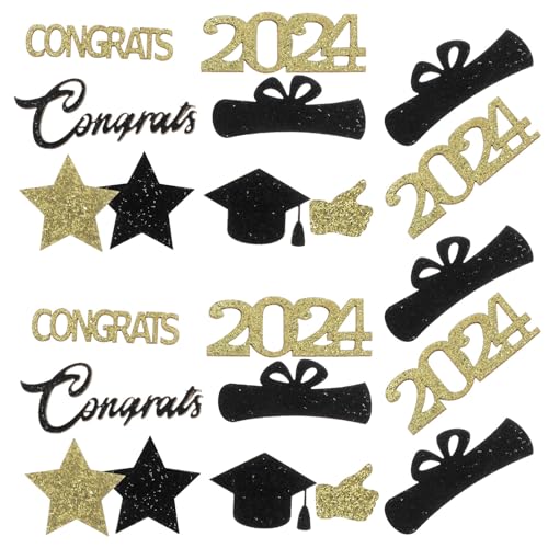Zerodeko Abschlusskonfetti 2024 Glückwunsch Absolventenkonfetti Schwarz-Goldenes Abschlusskonfetti Tischstreuung Für Die Abschlussfeier von Zerodeko
