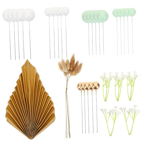 Zerodeko Bohemia Cake Dekorationsset mit Papierfächern Metallkugeln und Palmblättern Geburtstagskuchen Tortendeko für Shower Hochzeit und Party Langlebig und Kreativ von Zerodeko