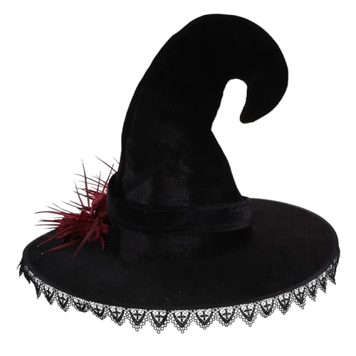Zerodeko Eleganter Halloween Hexenhut Damen Cosplay Hut mit Rüschen in Weinrot Klassisch Spitz Leicht und Bequem für Halloween Partys und Kostümfeste Zerodeko Eleganter Halloween Hexenhut Damen Cosplay Hut mit Rüschen in Weinrot Klassisch Spitz Leicht und Bequem für Halloween Partys und Kostümfeste von Zerodeko