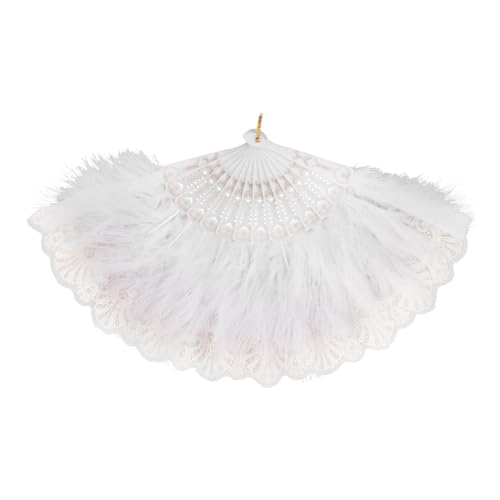 Zerodeko Faltbarer Federfächer für Damen im Vintage Stil Eleganter Handfächer für Hochzeiten Kostümpartys Teepartys und Tanzaufführungen Handgefertigt mit Spitzenrand von Zerodeko