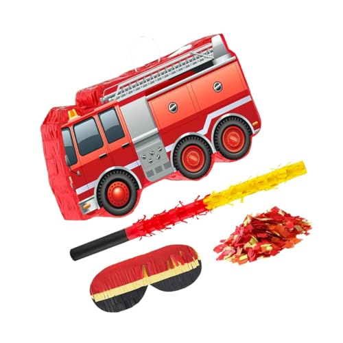 Zerodeko Feuerwehrwagen -Pina -Turm Piñata zum Kindergeburtstag Partyzubehör zum Thema Feuerwehrauto lustiges Piñata- Feuerwehrauto Geburtstagsdekoration Pinata-Stick Papier rot von Zerodeko