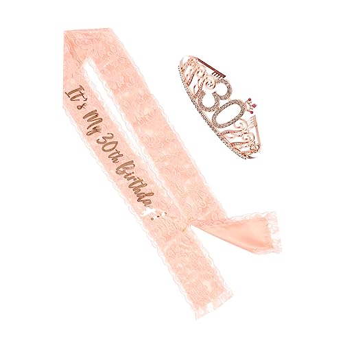 Zerodeko Geburtstags Schärpe und Krone für Frauen Roségold Tiara und Satin Geburtstags Schärpe mit Strass Partyzubehör Auffälliges Stirnband für Damen Fotorequisite von Zerodeko