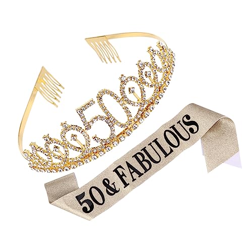Zerodeko Goldene Geburtstagskrone und Ritual Schärpe Set Langlebig und Praktisch für Geburtstagsfeier Party Dekoration und Festliches Accessoire für Geburtstag und Konfirmation von Zerodeko