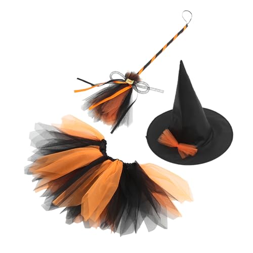 Zerodeko Halloween Hexen Kostüm Set für Mädchen Teiliges Roleplay Outfit mit Hexenhut Kleid und Besen Komfortables Requisit für Party Karneval und Themenfest von Zerodeko