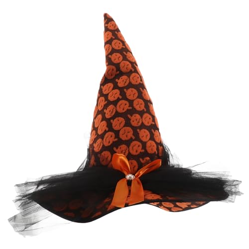 Zerodeko Halloween Hexenhut mit Netzstoff und Schleife Atmungsaktives Dekoratives Hexenkostüm für Damen und Kürbis Spinnennetz-design für Halloween-feiern und Cosplay-events von Zerodeko