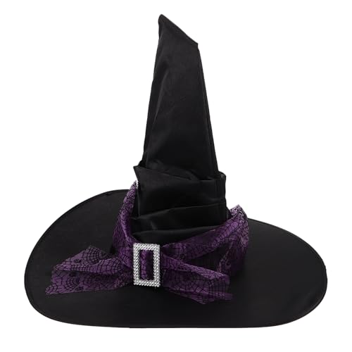 Zerodeko Halloween-Hexenhut: Großer gerüschter Hexenhut – Zauberer-Spitzmütze mit Spinnennetz- -Netz-Kopfbedeckung für Damen und Herren, Cosplay-Kostümzubehör Zerodeko Halloween-Hexenhut: Großer gerüschter Hexenhut – Zauberer-Spitzmütze mit Spinnennetz- -Netz-Kopfbedeckung für Damen und Herren, Cosplay-Kostümzubehör von Zerodeko