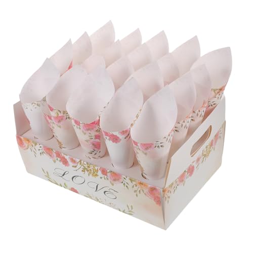 Zerodeko Hochwertiges Hochzeit Deko Tray mit Papierkonen Rosenschnipseln und Weißen Goldstickern Blumenkörbchen und Streudeko für Tischmitte Geeignet für Brautjungfern und Empfang von Zerodeko