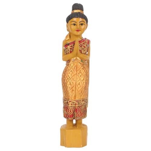 Zerodeko Holzfigur Geschnitzte Thailändische Holzdekoration Skulptur Figur Goldfarbene Desktop Deko für Wohnzimmer und Geschenkidee von Zerodeko