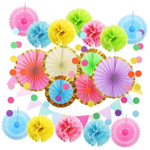 Zerodeko Pastell Papierfächer und Pompons Party Deko in Macaron Farben Vielseitige Papierkugeln Dekoration für Geburtstag Hochzeit Feier Einfache Handhabung und Platzsparend Lagerbar von Zerodeko