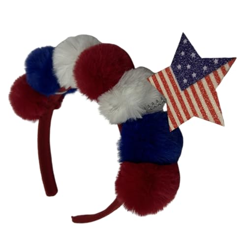 Zerodeko Patriotisches Unabhängigkeitstag Stirnband mit Plüschstern Festliches Haarband für Party und Karneval Modisches Accessoire für Damen und Familienfeiern von Zerodeko