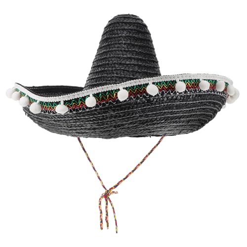 Zerodeko Sommerlicher Mexikanischer Strohhut mit Pompons Schwarzer Sombrero im Hawaiianischen Stil Party Dekoration und Kostümzubehör für Fiesta und Cinco De Mayo von Zerodeko