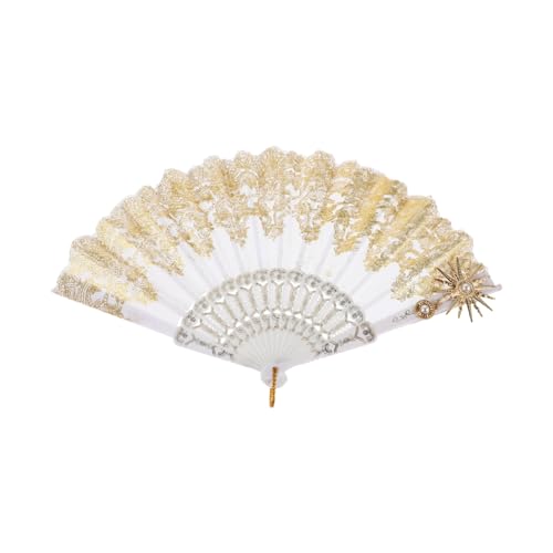 Zerodeko Vintage Spitzen Faltfächer aus Stabilem Zinklegierung mit Rosenmotiv Eleganter Handfächer für Damen als Braut Accessoire und Party Cosplay Requisit von Zerodeko