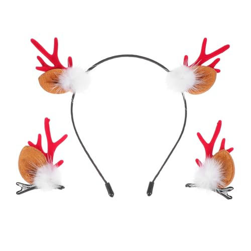 Zerodeko Weihnachtliche Haarband Set Teilig Rot Geweih Haarreif Xmas Haarspangen Festlicher Haarschmuck für Kindergeburtstag Party Kostüm Accessoire von Zerodeko
