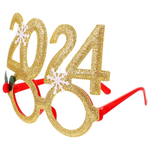 Zerodeko Weihnachtsfeier Brille Glitzer 2024 Nummer Brillengestelle Weihnachten Neujahr Urlaub Brillen Kostümzubehör Golden von Zerodeko