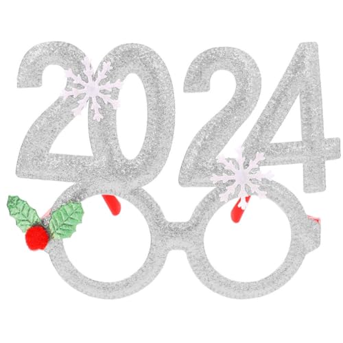 Zerodeko Weihnachtsfeier Brille Glitzer 2024 Nummer Brillengestelle Weihnachten Neujahr Urlaub Brillen Kostümzubehör Silber von Zerodeko