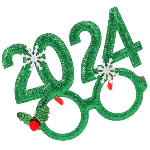 Zerodeko Weihnachtsfeier Brille Glitzern 2024 Nummer Brillengestelle Weihnachten Neujahr Urlaub Brillen Kostümzubehör Grün von Zerodeko