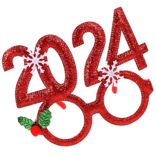 Zerodeko Weihnachtsfeier Brille Glitzern 2024 Nummer Brillengestelle Weihnachten Neujahr Urlaub Brillen Kostümzubehör Rot von Zerodeko