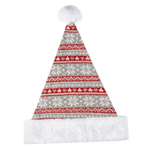Zerodeko Weihnachtsmütze Santa Claus Mütze aus Dickem Gestricktem Plüsch mit Schneeflockenmuster Wärmender Xmas Hut für Erwachsene Festliche Partydeko und Geschenkidee von Zerodeko