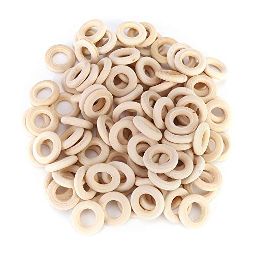 100 Stück unfertige Holzringe, 25 mm, natürlicher Holzring, Baby-Beißringe, DIY-Zubehör zum Basteln, Ring-Anhänger-Verbindungsstücke, Schmuckherstellung von Zerodis