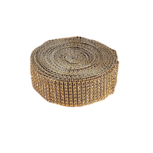 3 Farben Diamond Mesh Ribbon, 8 Diamond Mesh Ribbon, Diamond Mesh Warp Reihen 10 Yard heiß Zuschneidbares Diamond Mesh Ribbon Sparkling Rhinestone Crystal Warp (GOLD) von Zerodis
