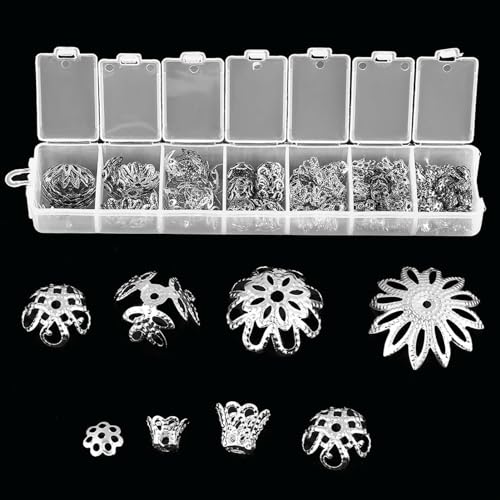 300pcs Blütenförmige Abstandshalterkappe Schmuckfunde für die Herstellung von Armbändern Ohrringe Gold und Silber 6-16 Mm 7 Größen (SILVER) von Zerodis