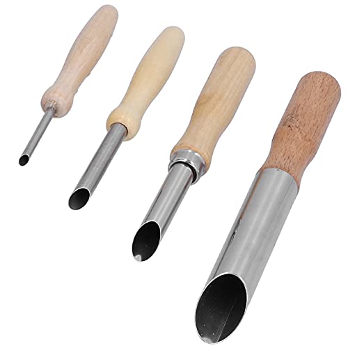 4pcs Tonlochschneider, Edelstahl -Panzer -Loch Skulptionswerkzeug mit Holzgriff, Geeignet für Skulpturen, Stanzen von Zerodis