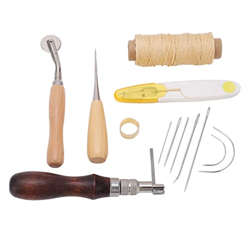 Ledernähungskit, Praktisches Lederwerkzeug für Reparaturen, Zelte, Matratzen, der aus Stahl und Holz Errichtet Wird, Umfasst Fingerwächter und Nähzapfen, Ideal für von Zerodis