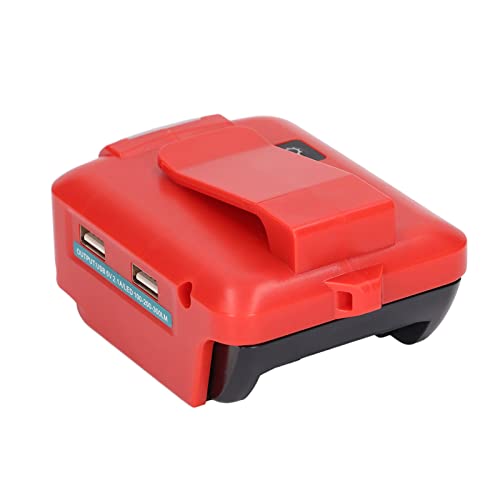 Lithium-Batterie-USB-Konverter, IP65-Schutz USB-LED-Lichtadapter 2 Anschlüsse Vielseitig Kabellos für 14,4-20 V ADP05 für den Außenbereich (MIL Milwaukee Rot) von Zerodis