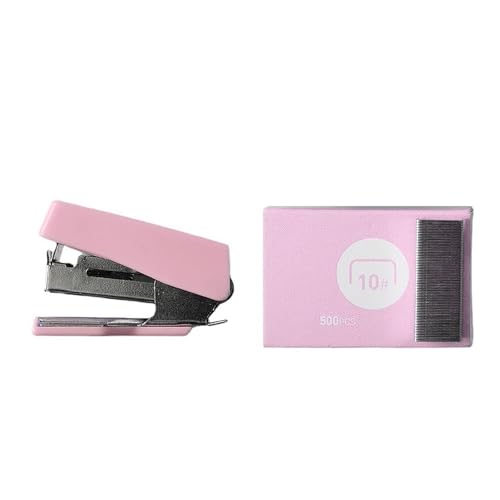 Mini Hefter Set, Farbenfrohe Kompakte Hefterhandschung Hefter mit Heftklammern, Geeignet für den Büro- und Schulgebrauch, Einfach zu Tragen und Langlebig (PINK) von Zerodis