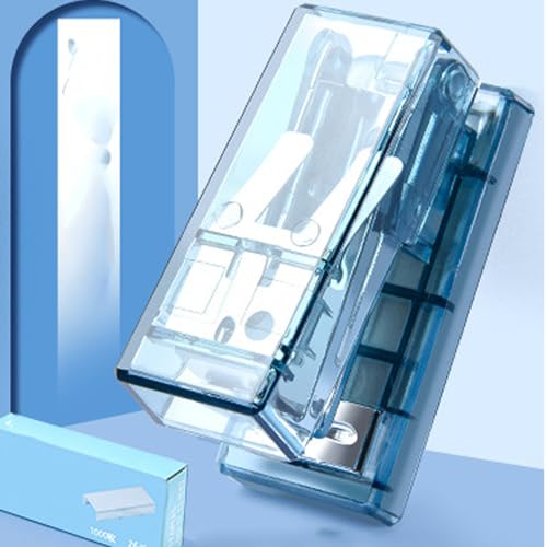 Mini-Hefter mit Ergonomischem Design mit Ein-Finger-Presse, Kompakten und Bequemen Durchscheinenden Büro-Schreibwaren für Schulschüler (BLUE) von Zerodis
