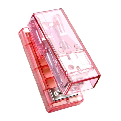 Mini-Hefter mit Ergonomischem Design mit Ein-Finger-Presse, Kompakten und Bequemen Durchscheinenden Büro-Schreibwaren für Schulschüler (PINK) von Zerodis