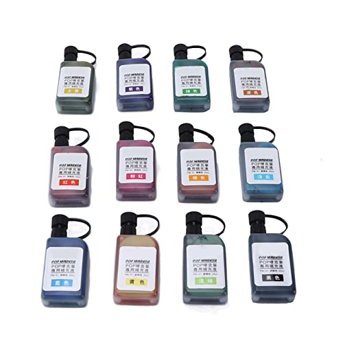Zerodis Super Color Permanent Marker Nachfülltinte, 12 Leuchtende Farben Tinte, Lichtbeständige Nachfülltintenflasche Ersatz für Zeichenmarker von Zerodis