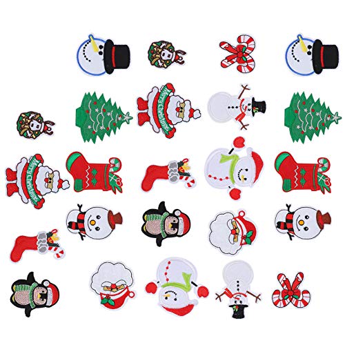 Weihnachtsflecken 24PCS Sticker auf Stoffaufkleber, Santa Claus Snowman Bügelfleck, Einzigartiges Weihnachtsmuster, Material: Hochwertiger Stoff, Einfach zu Bedienen, Vielseitige Dekoration, von Zerodis