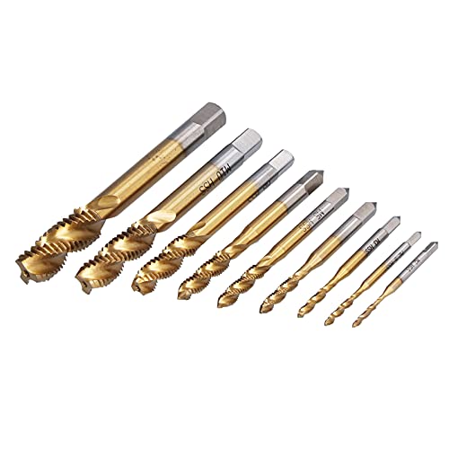 Zerodis 9pcs Spiralflöte -Fassungssatz, TI Beschichtete Hochgeschwindigkeits -Stahlmaschinenbohrer, Klopfwerkzeuge für die Erstellung von Schraubengewinden, Bildung von Weiblichen Gewinzen, Zerodis 9pcs Spiralflöte -Fassungssatz, TI Beschichtete Hochgeschwindigkeits -Stahlmaschinenbohrer, Klopfwerkzeuge für die Erstellung von Schraubengewinden, Bildung von Weiblichen Gewinzen, von Zerodis