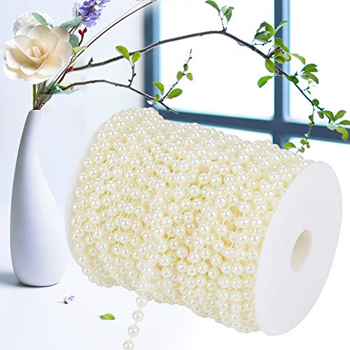 Zerodis Abs Imitation Perle Pearl Garland Tanga 25m Hochzeitsdekor DIY Dekoration 6 Mm für Weihnachtstag/Fenster (Beige) von Zerodis