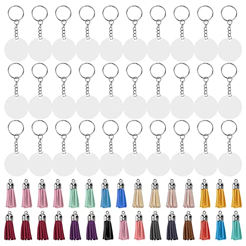 Zerodis Acrylschlüsselringflächen Kreise Schlüsselbund Quaste -Quaste -Set, Langzeit DIY Wiederholungs Kit, 30 Teile für Handgefertigte Gegenstände von Zerodis