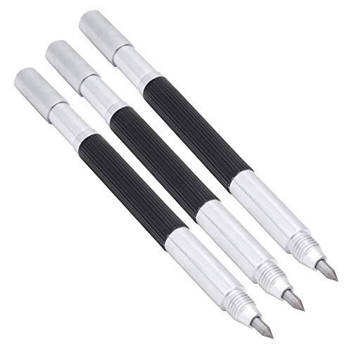 Zerodis Aluminiumlegierung Doppelkarbidspitzenschreiber Set für Metallstecher, 3pcs Leichter Graveurstift für Stahlplattenfliesen, Schnitzwerkzeug von Zerodis