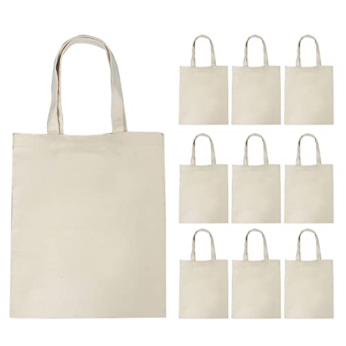 Zerodis Canvas-Tragetaschen, 10 Stück, Wiederverwendbar, Einfarbig, Faltbar, Leichte Einkaufstaschen aus Canvas für Kunsthandwerk (Beige DREI) von Zerodis