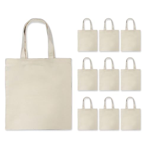 Zerodis Canvas-Tragetaschen, 10 Stück, Wiederverwendbar, Einfarbig, Faltbar, Leichte Einkaufstaschen aus Canvas für Kunsthandwerk (Beige eins) von Zerodis