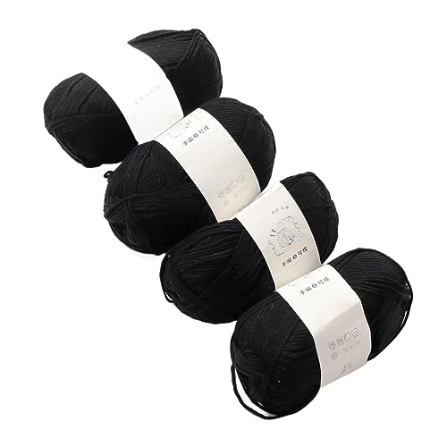 Zerodis Eleganter Farbton -Baumwollgarn für Schal und Kleidung, 4pcs Weiche Elastische, Atmungsaktive Strickgarn für DIY -Projekte (BLACK) von Zerodis