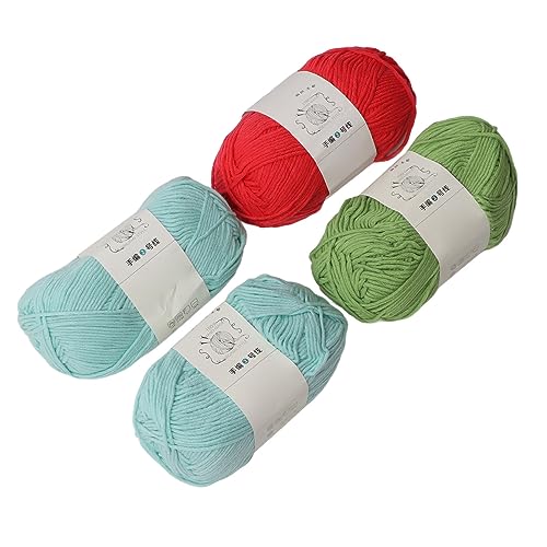 Zerodis Eleganter Farbton -Baumwollgarn für Schal und Kleidung, 4pcs Weiche Elastische, Atmungsaktive Strickgarn für DIY -Projekte (Cyan, Rot und Grün) von Zerodis