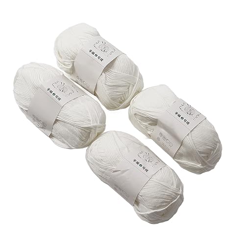 Zerodis Eleganter Farbton -Baumwollgarn für Schal und Kleidung, 4pcs Weiche Elastische, Atmungsaktive Strickgarn für DIY -Projekte (Milchig weiß) von Zerodis