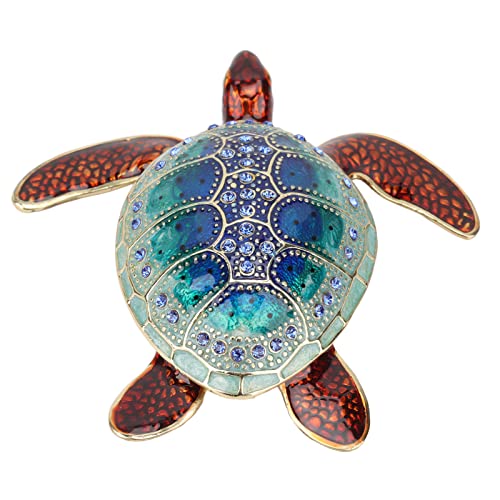 Zerodis Handgemachte Emaille-Form Strass Schildkröten Schmuckschatulle Holz Schmuckschatulle Stauraum Rostfrei Helle Farbe Glänzende Meeresschildkröten Ornament für Wohnkultur Geschenke von Zerodis