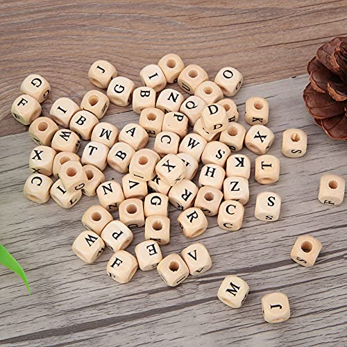Zerodis Holz Alphabet Buchstaben Perlen DIY Schmuckzubehör, 100pcs Quadratholzperlen Zum Handwerk, Angehörige von Zerodis