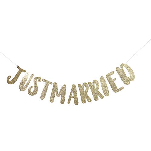 Just Married Banner Girlande Dekorationen für Valentinstag Hochzeit Party Hängende Dekoration Foto Prop(Gold) von Zerodis