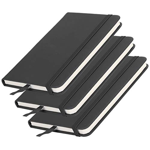 Zerodis PU Leder -Notizblock, Hardcover -Gurt Notizbuch, Tragbares Tagebuch, mit Band, Elastisches Band, 3 PCs, Büroschule, Reisen (BLACK) von Zerodis